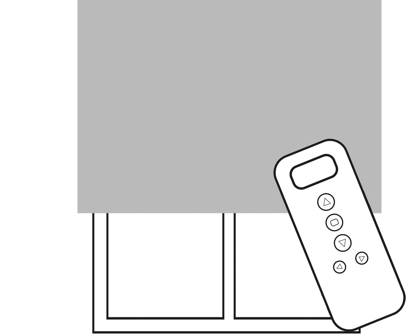 Fjärrkontroll bredvid ett fönster med rullgardin