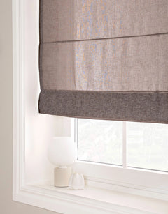 Roman blind in light-filtering greige fabric