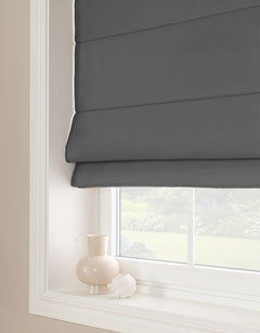 Dark grey room-darkening Roman blind
